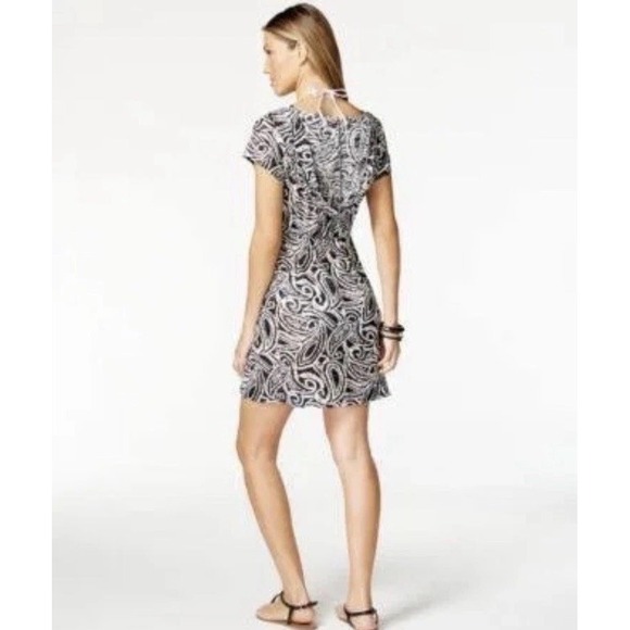Dotti Swim Suit Hooded Coverup Dress Drawstring Waist Size-M Black White Paisley - Picture 1 of 4